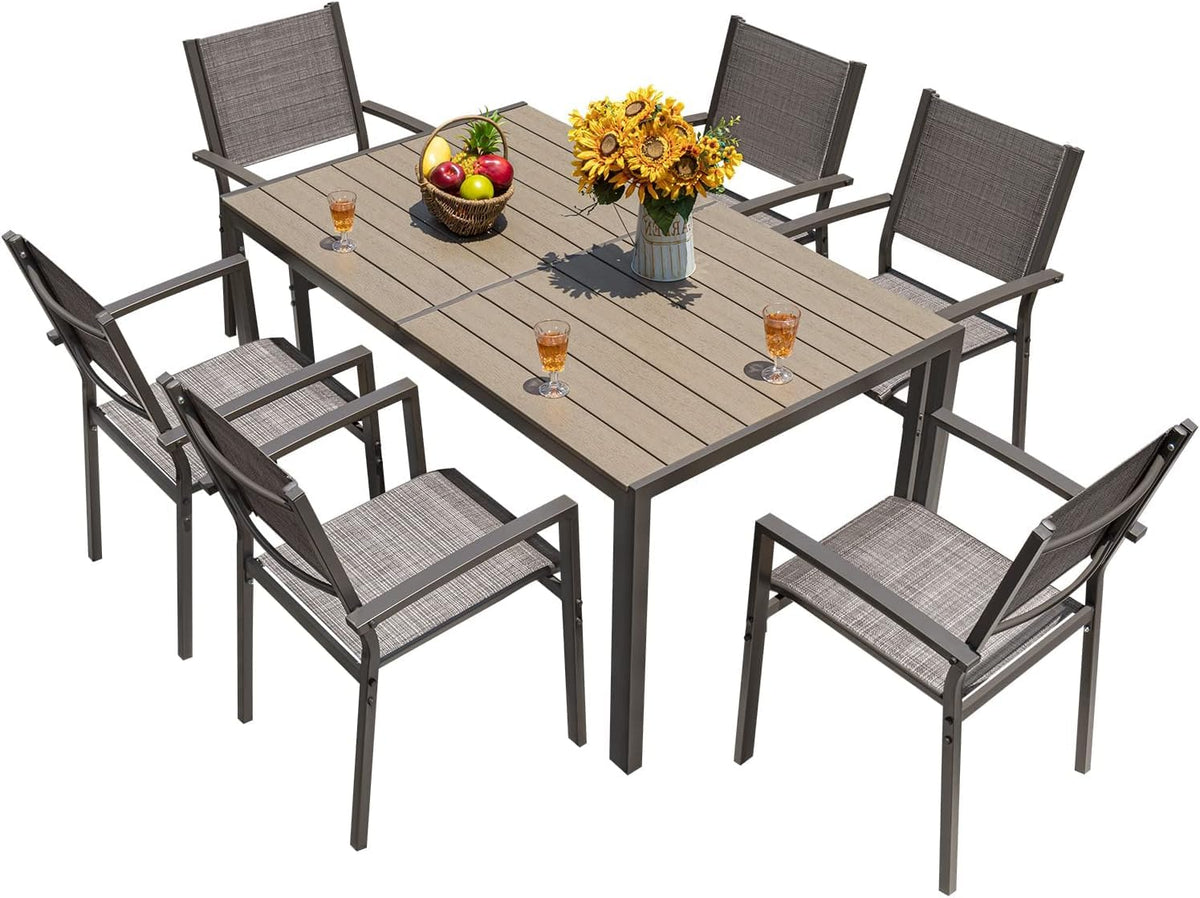 Homall 7-Piece Patio Dining Set, Metal Outdoor Dining Set for 6, Light Grey