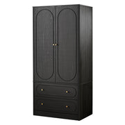 Fluted Freestanding Armoire Wardrobe Closet with 2 Doors and 2 Storage Drawers, Large Capacity Wardrobe Cabinet Set of 2, Wooden Closet for Bedroom, Living Room - Black