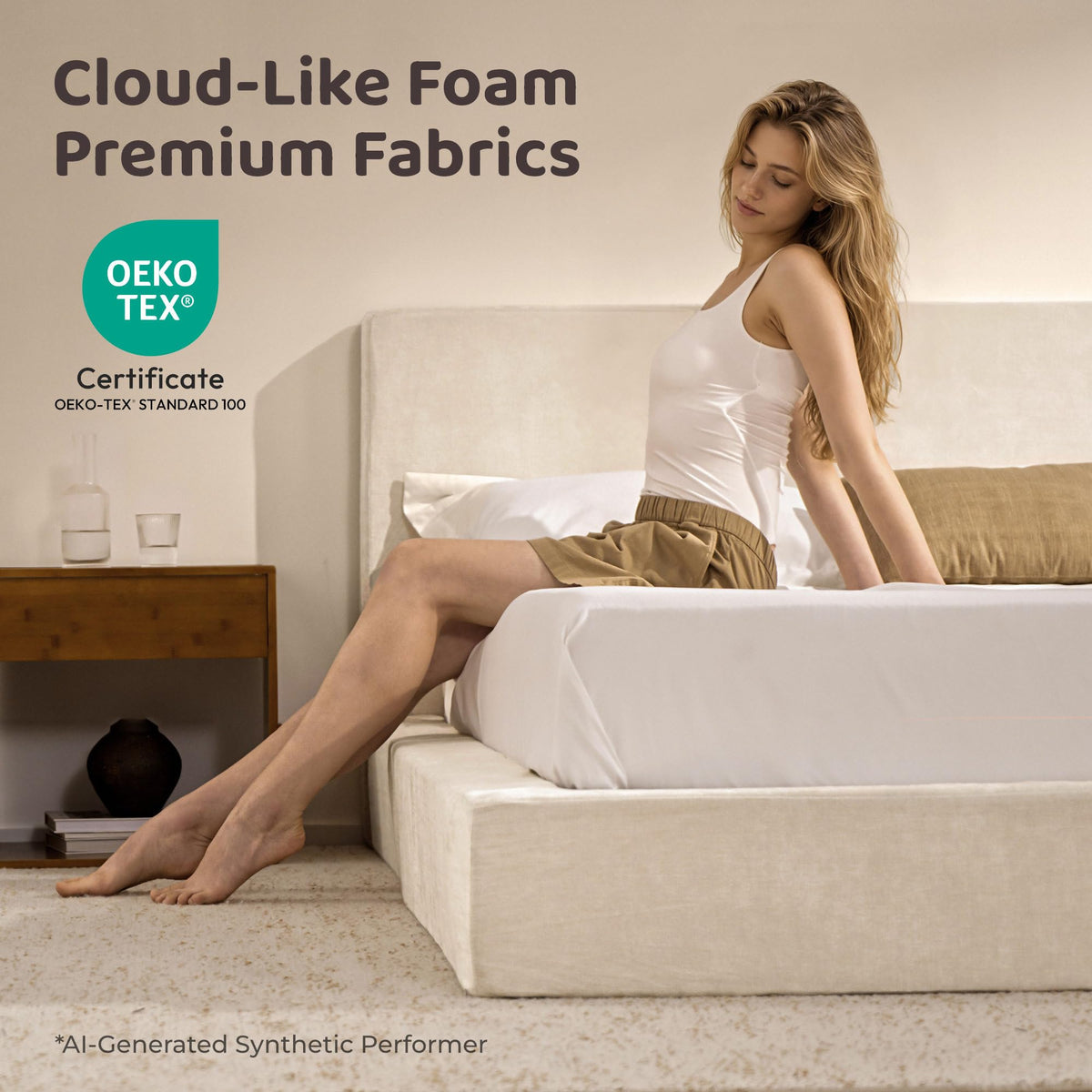 RECCI AirFrame Queen Upholstered Bed Frame with Plush Padded Headboard