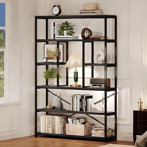 6-Tier Black Oak Bookshelf