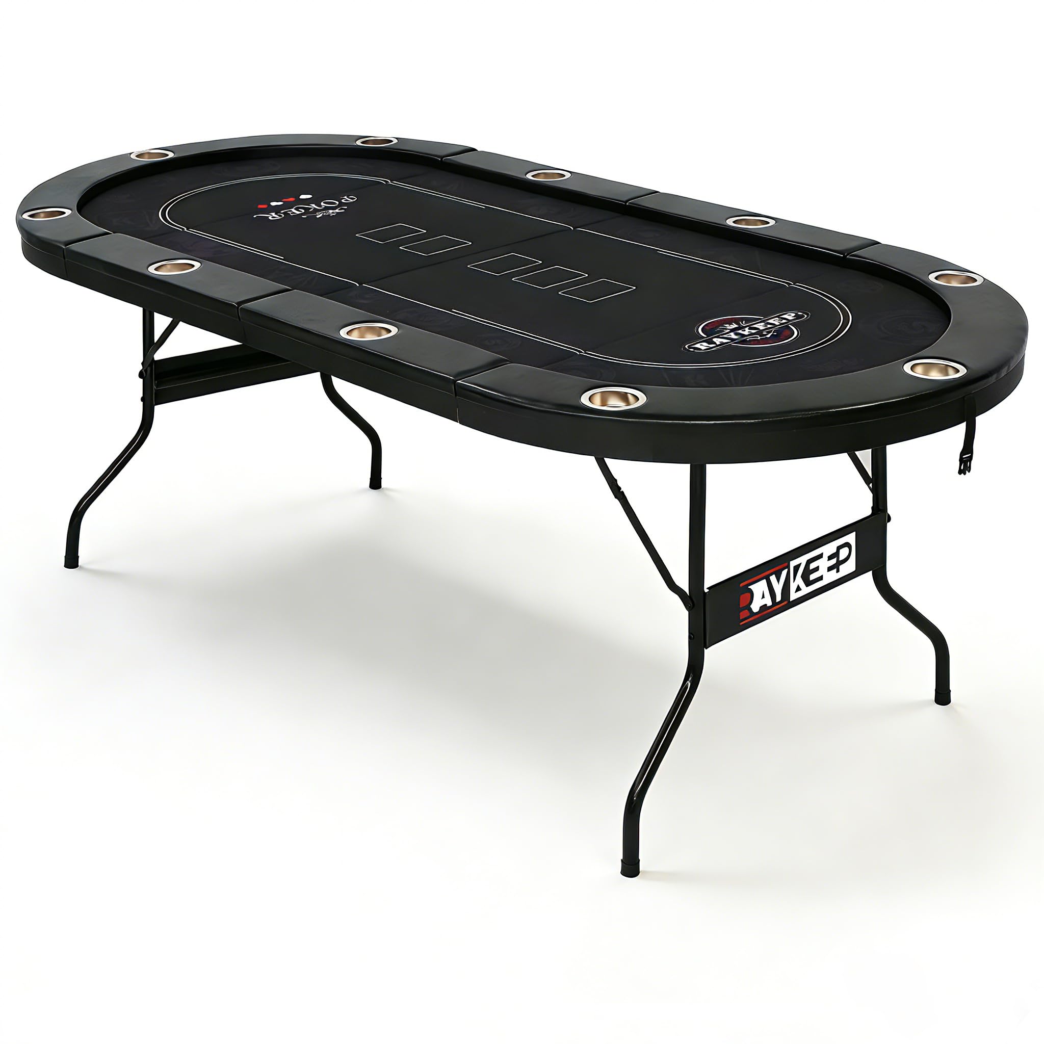 10-Player Folding Poker Table with Cup Holders & Padded Rails