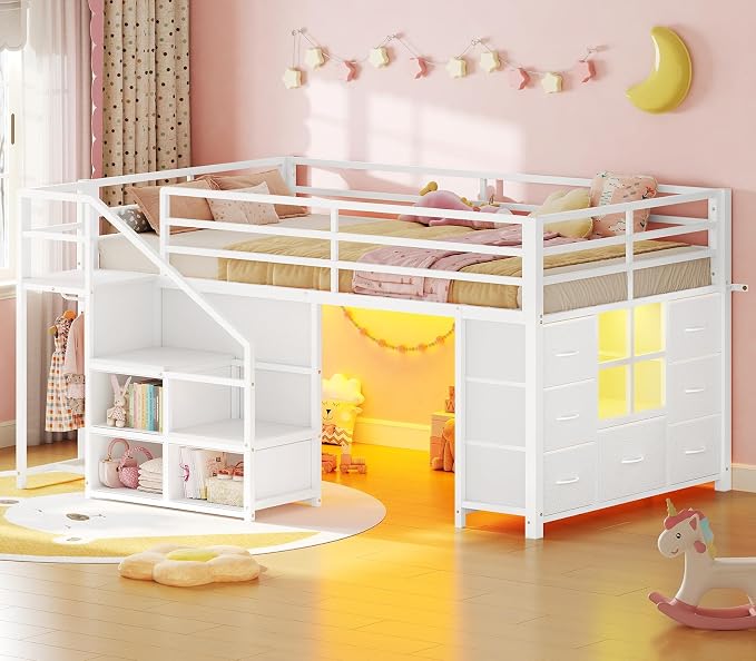 Twin Loft Bed with Desk and Stairs