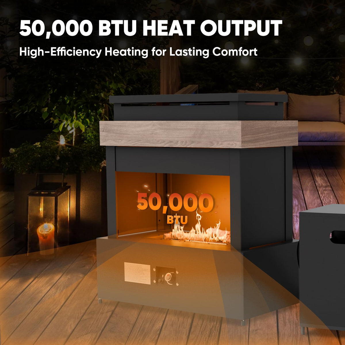 INTER HUT 35'' Smokeless Propane Fireplace with Mesh Door, Black/Beige