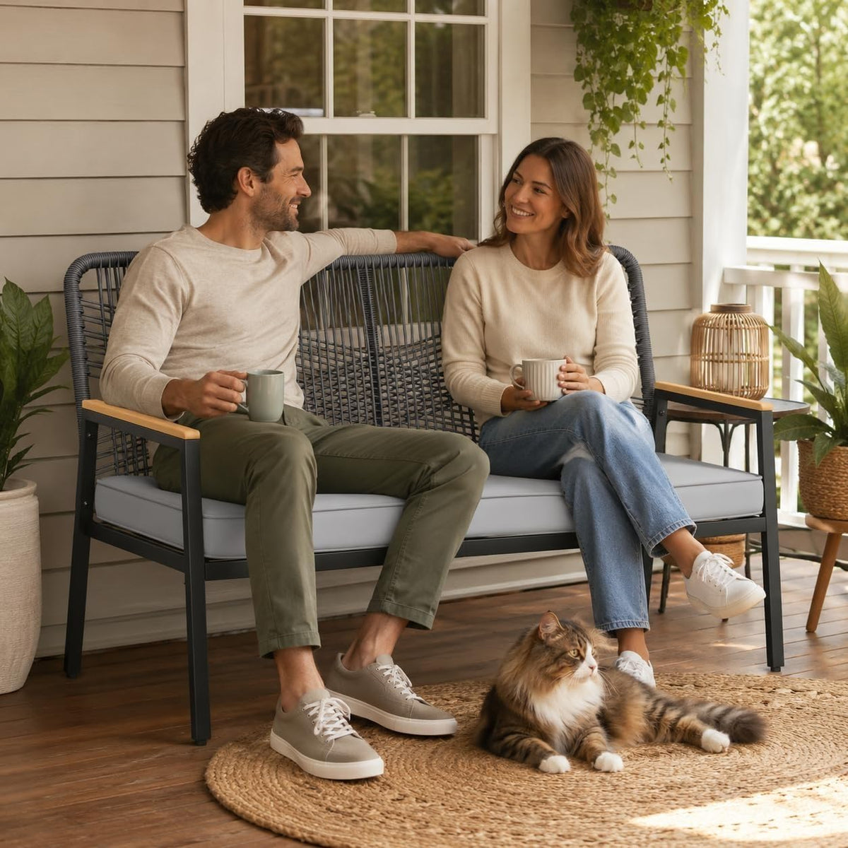 Rattan Patio Loveseat with Cushion