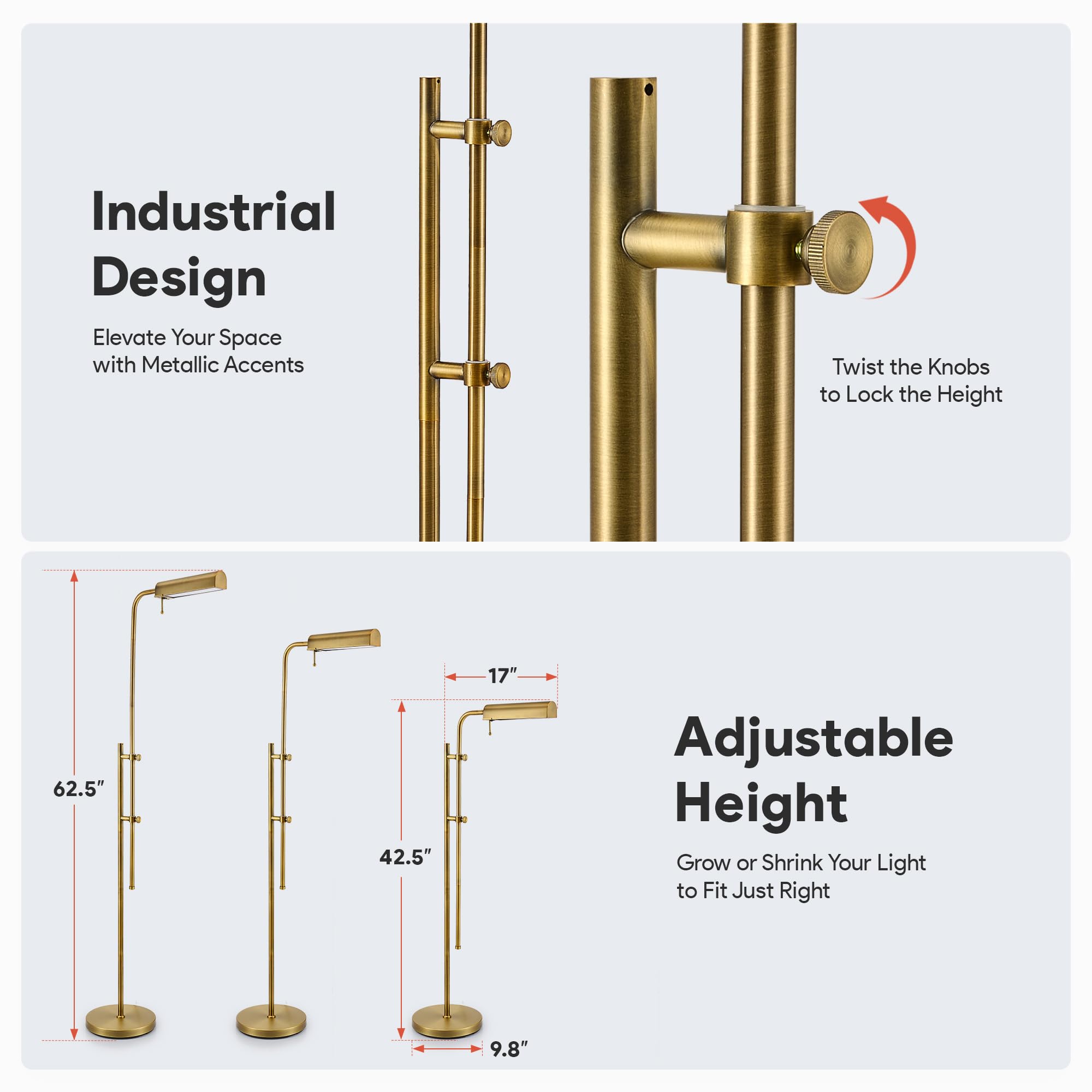 Industrial LED Floor Lamp with Adjustable Swing Arm