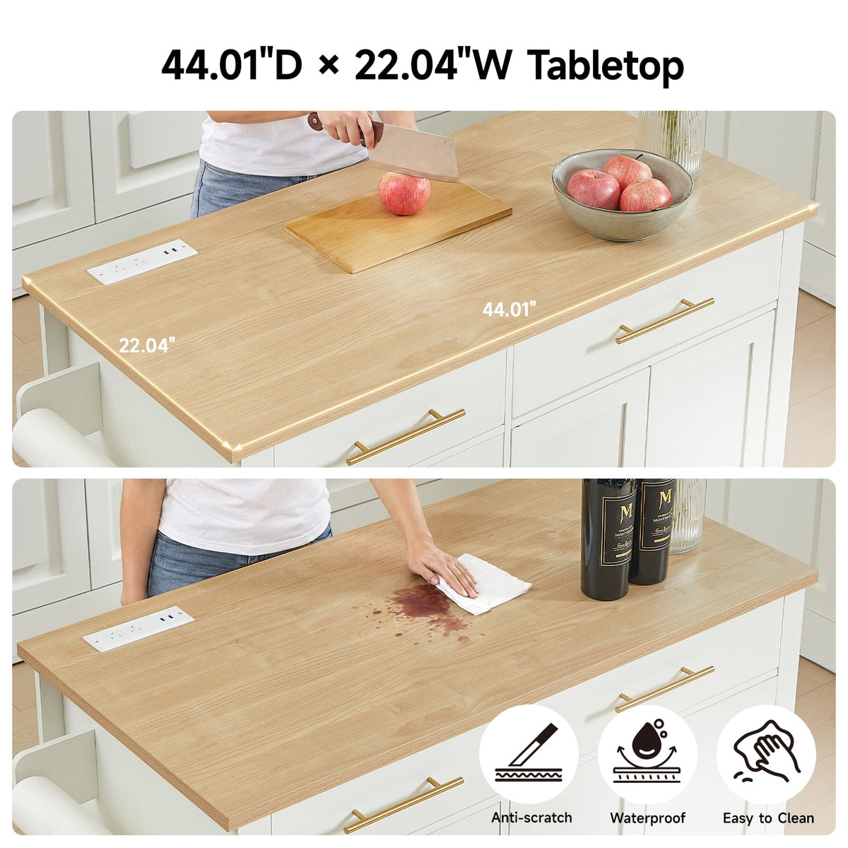 White Kitchen Island Cart with Power Outlet