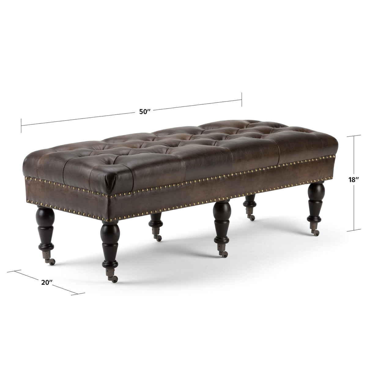 Brown Tufted Leather Ottoman Bench