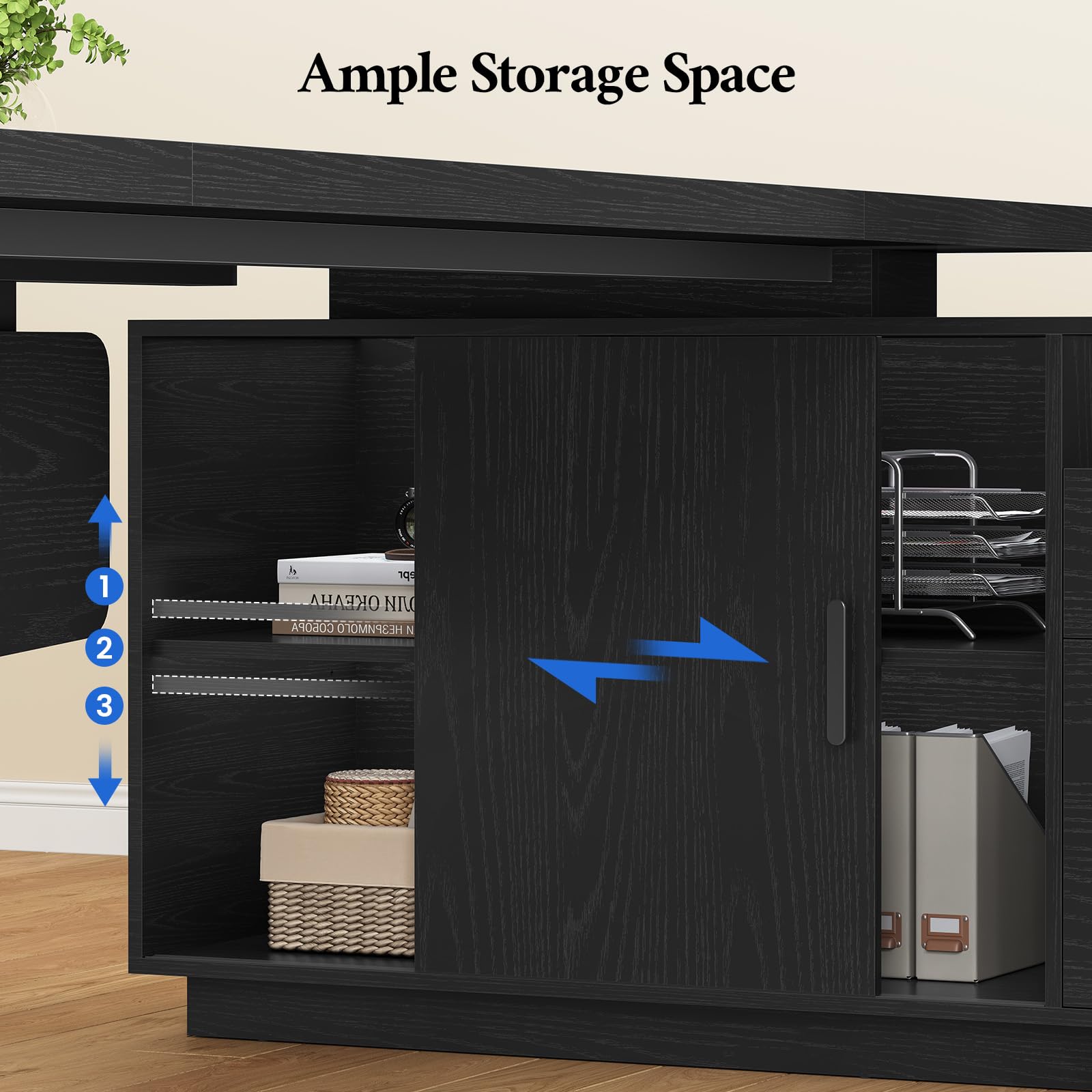 ANGRYWIN 78" L Shaped Executive Desk with Power Outlets, Large Storage Drawers & File Cabinet for Home Office, Modern Computer Desk with Shelves, Black Business Furniture
