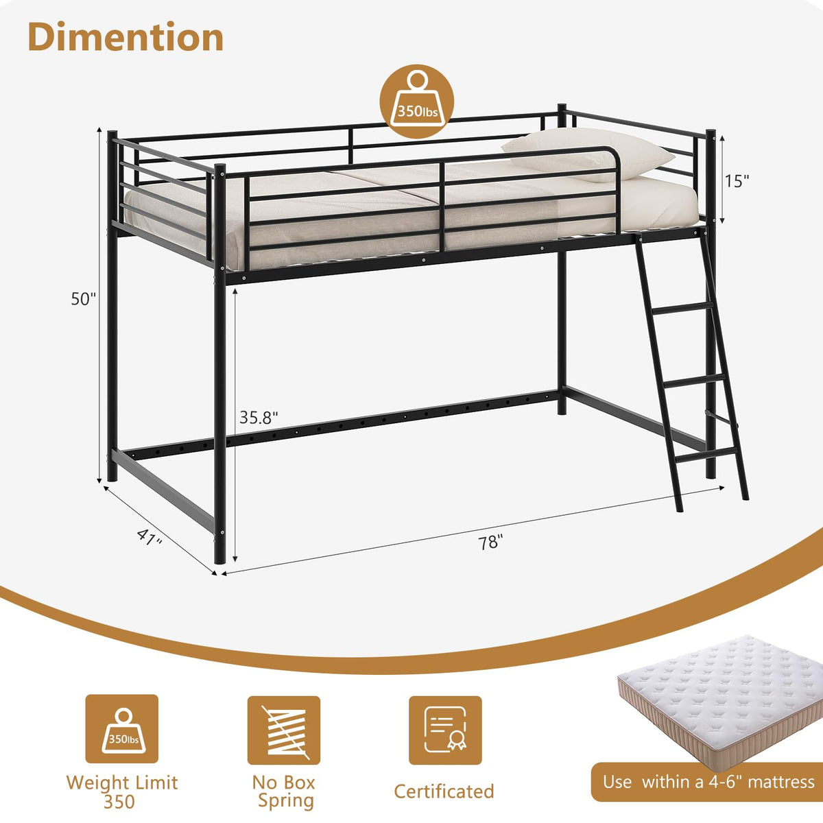 Twin Metal Low Loft Bed