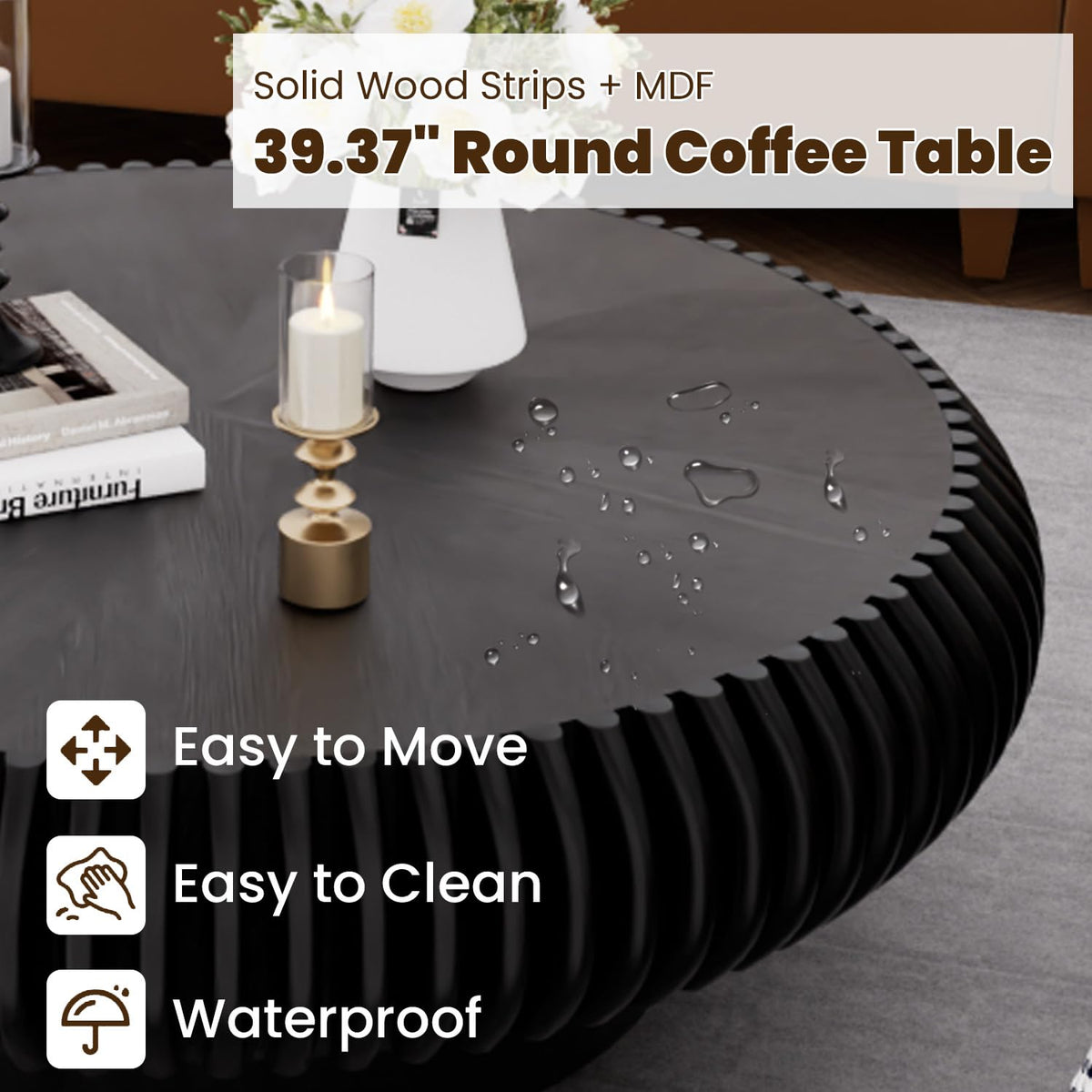 Black Fluted Drum Coffee Table
