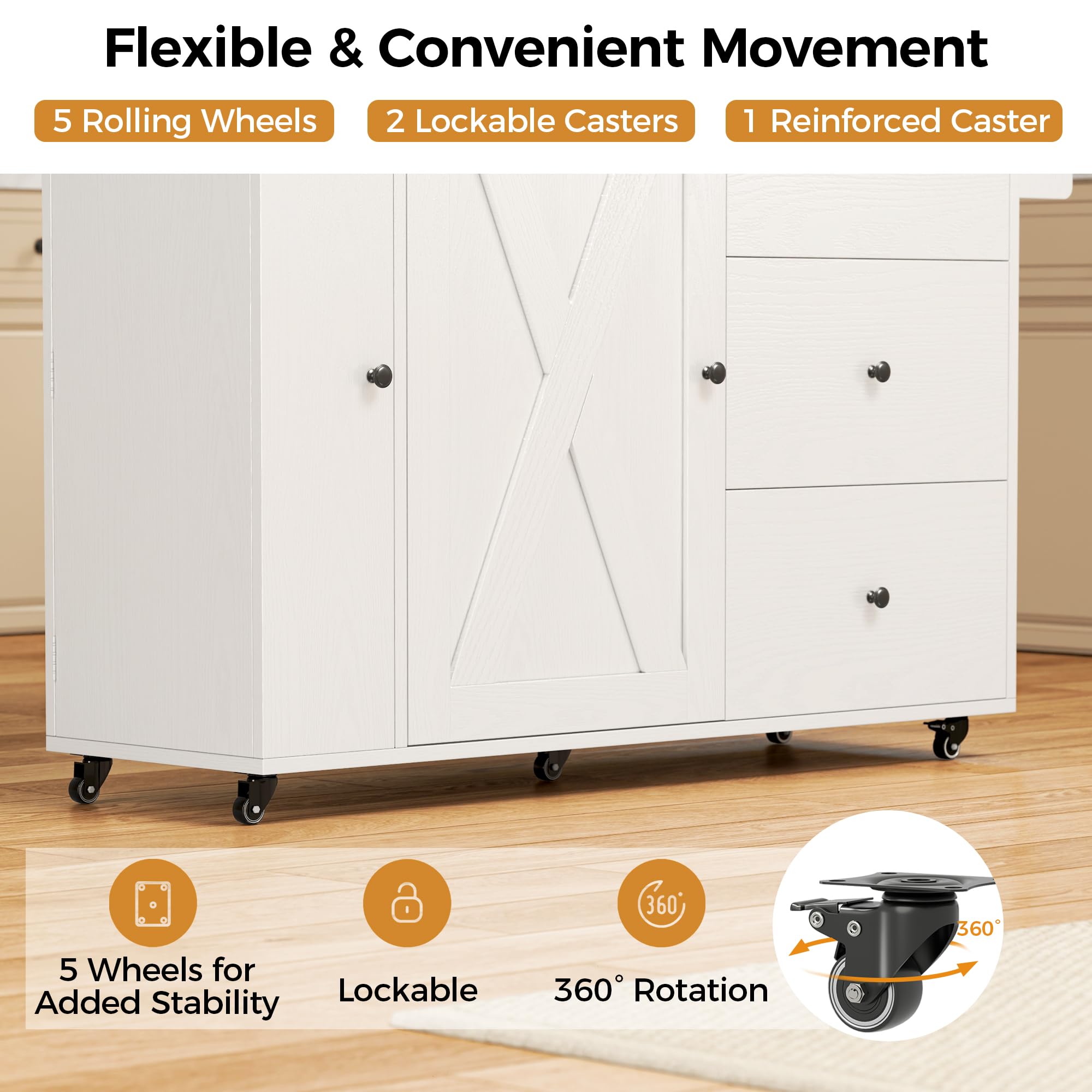 Rolling Kitchen Island with Drop Leaf & Storage