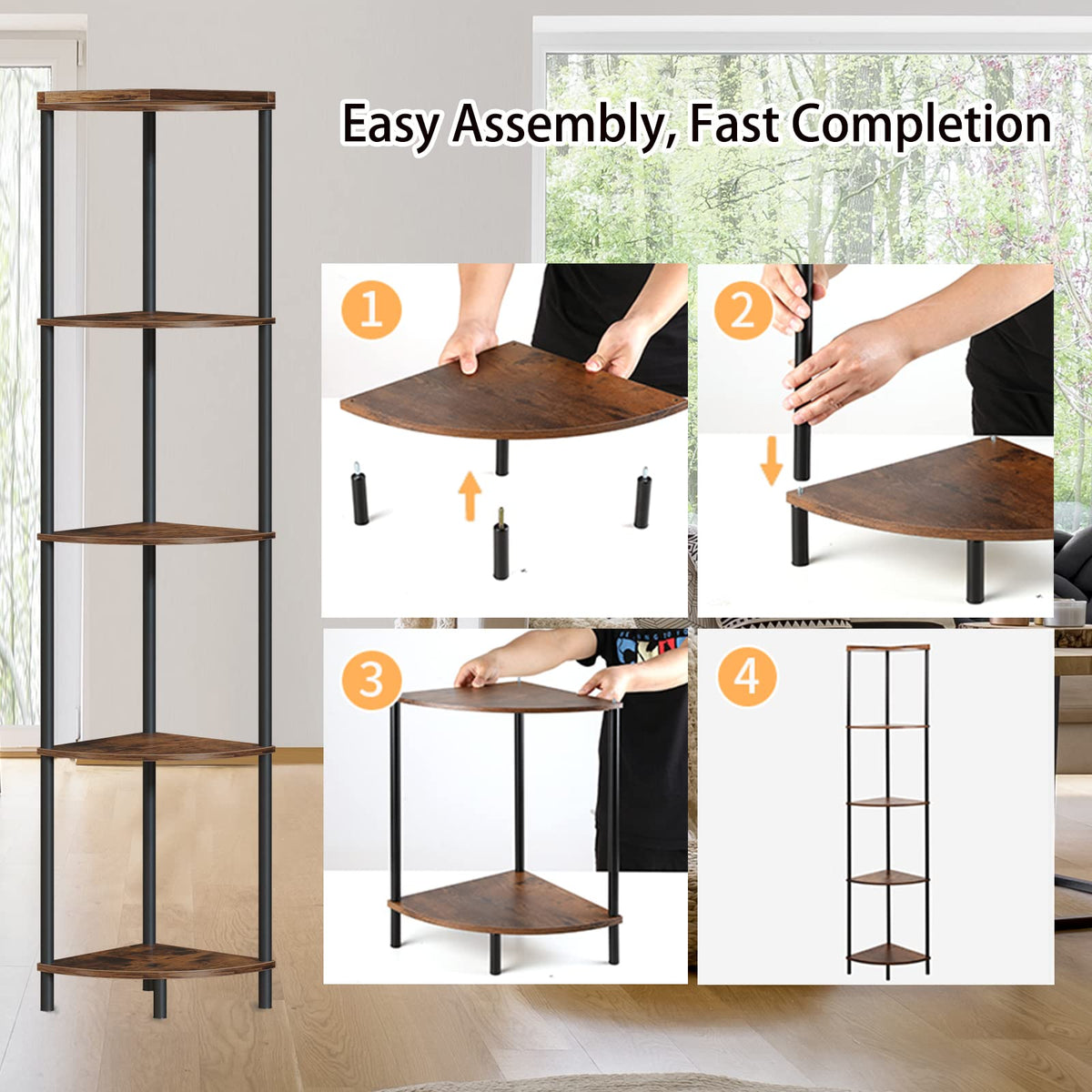 SUNMORY 5 Tier Corner Shelf, 65" Tall Corner Shelves for Living Room Decor