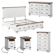 5-Piece Farmhouse Bedroom Set with Charging Nightstands