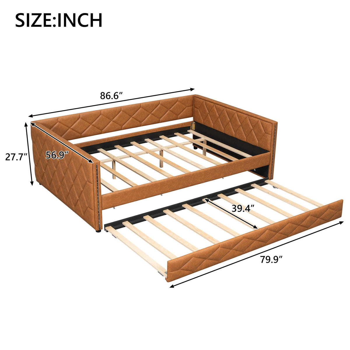 Waifahlo Full Size Trundle Beds, Upholstered Daybed with LED Armrests