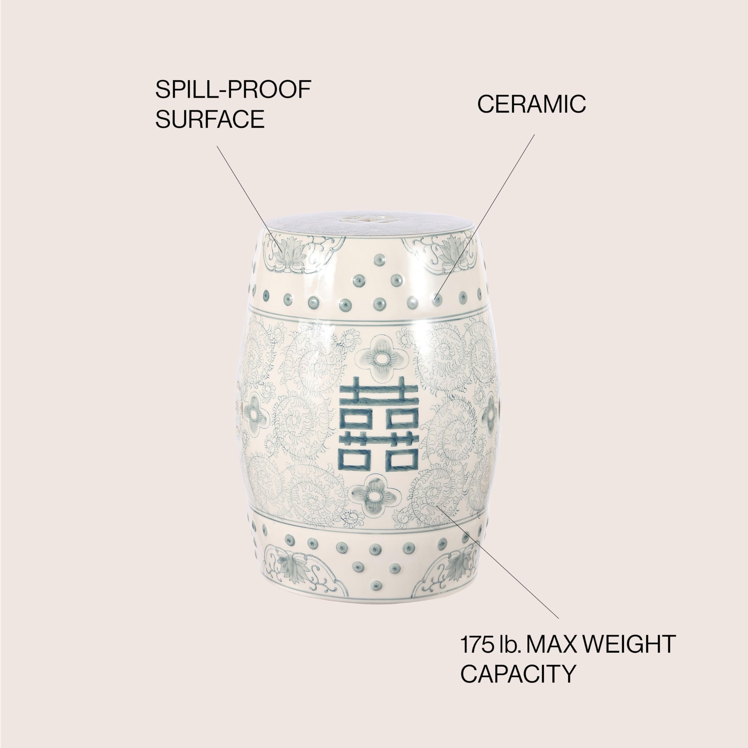 Chinoiserie Ceramic Drum Garden Stool – Double Happiness