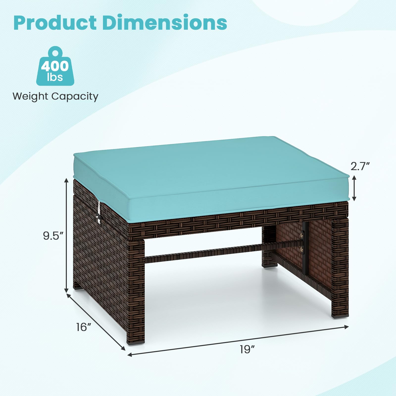 Wicker Outdoor Ottoman Set of 2 with Removable Cushions