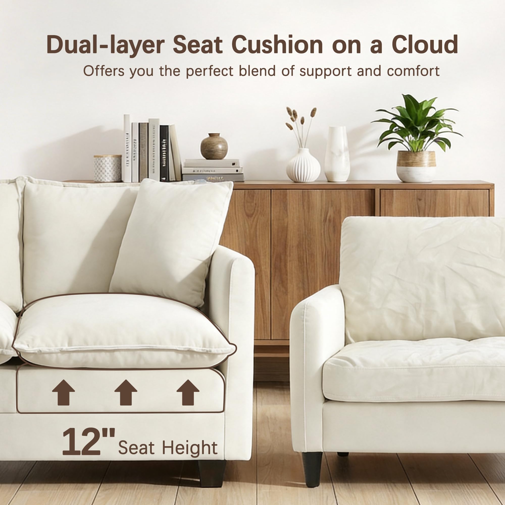 Chenille Cloud Loveseat with Deep Seat, 2 Pillows & Optional Ottoman