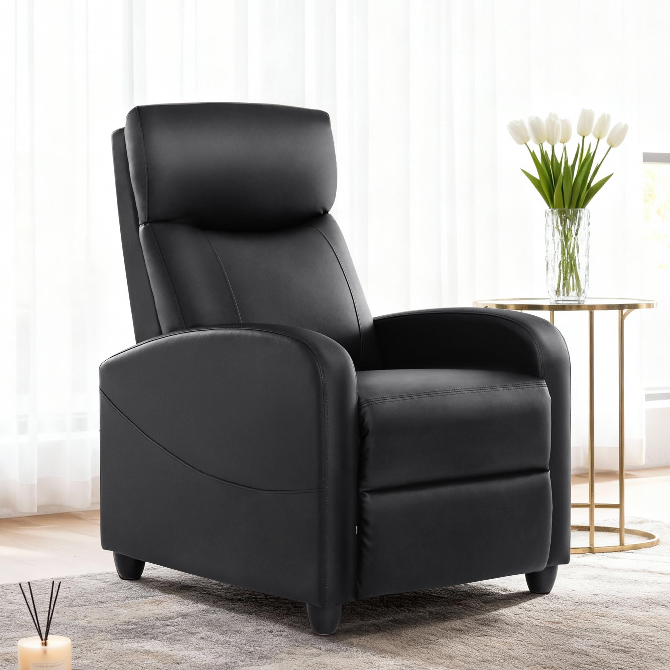 Sweetcrispy Recliner Chair Fabric Recliner Sofa No Massage, Home Theater Seating with Lumbar Support, Adjustable Push Back Overstuffed High-Density Sponge Reclining for Living Room, Grey