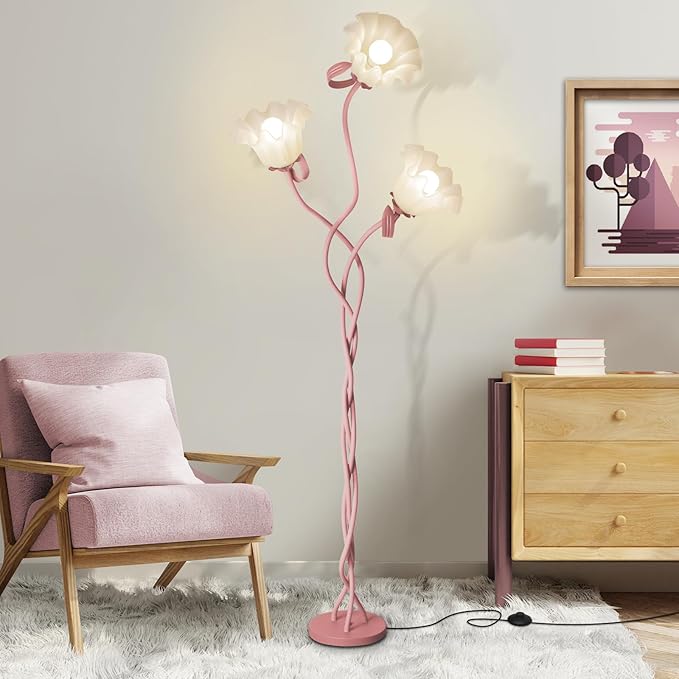 Gooseneck Floor Lamp with 3 Flower Shades