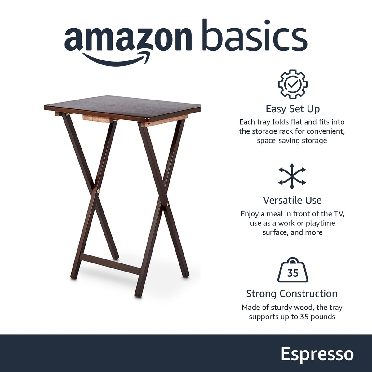 Espresso Folding TV Tray Tables with Rack
