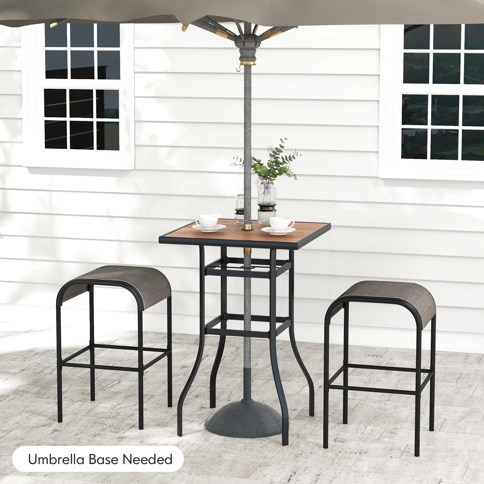 Outdoor Bar Stools with Breathable Fabric Seat & Metal Frame