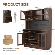 IPKIG 71" Kitchen Pantry Cabinet with Charging Station, Kitchen Hutch Storage Cabinet with LED Lights, Pantry Organizers and Storage with Anti-Tip Device for Dining Room, Brown