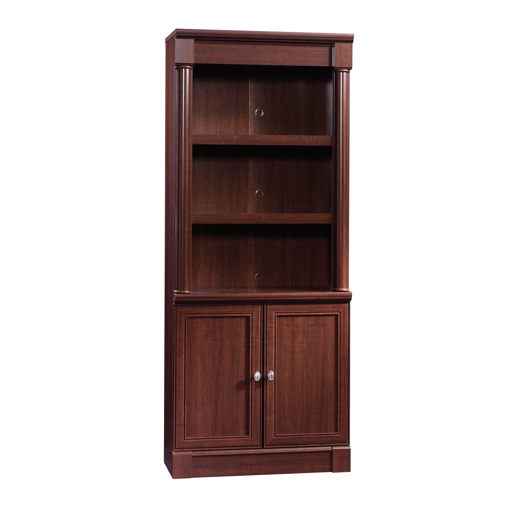 Sauder Palladia Book Shelf, Bookshelf with Storage, Library Bookcase with Doors and Adjustable Shelves, in Select Cherry finish
