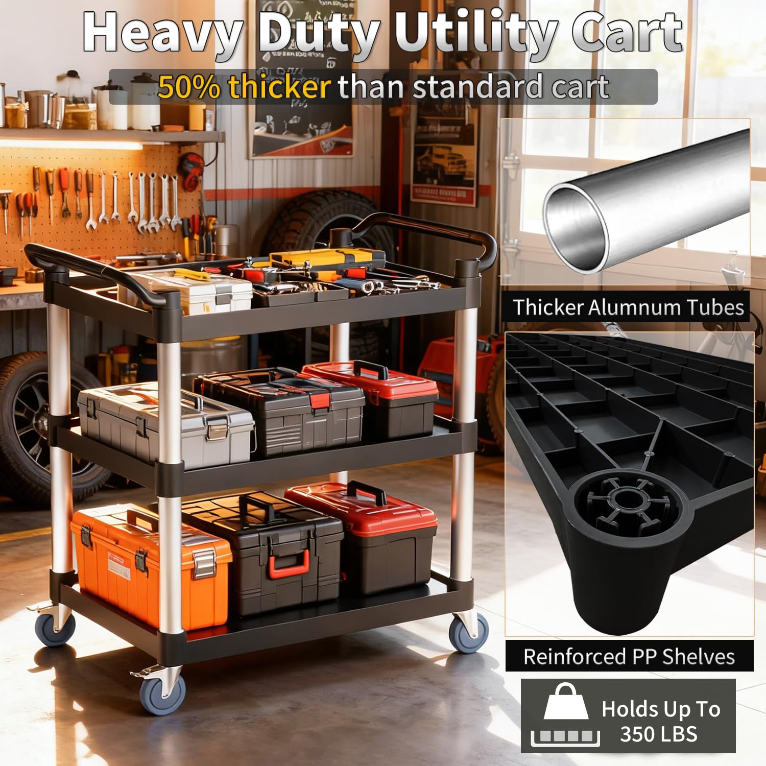 3-Tier Rolling Utility Cart with Locking Wheels
