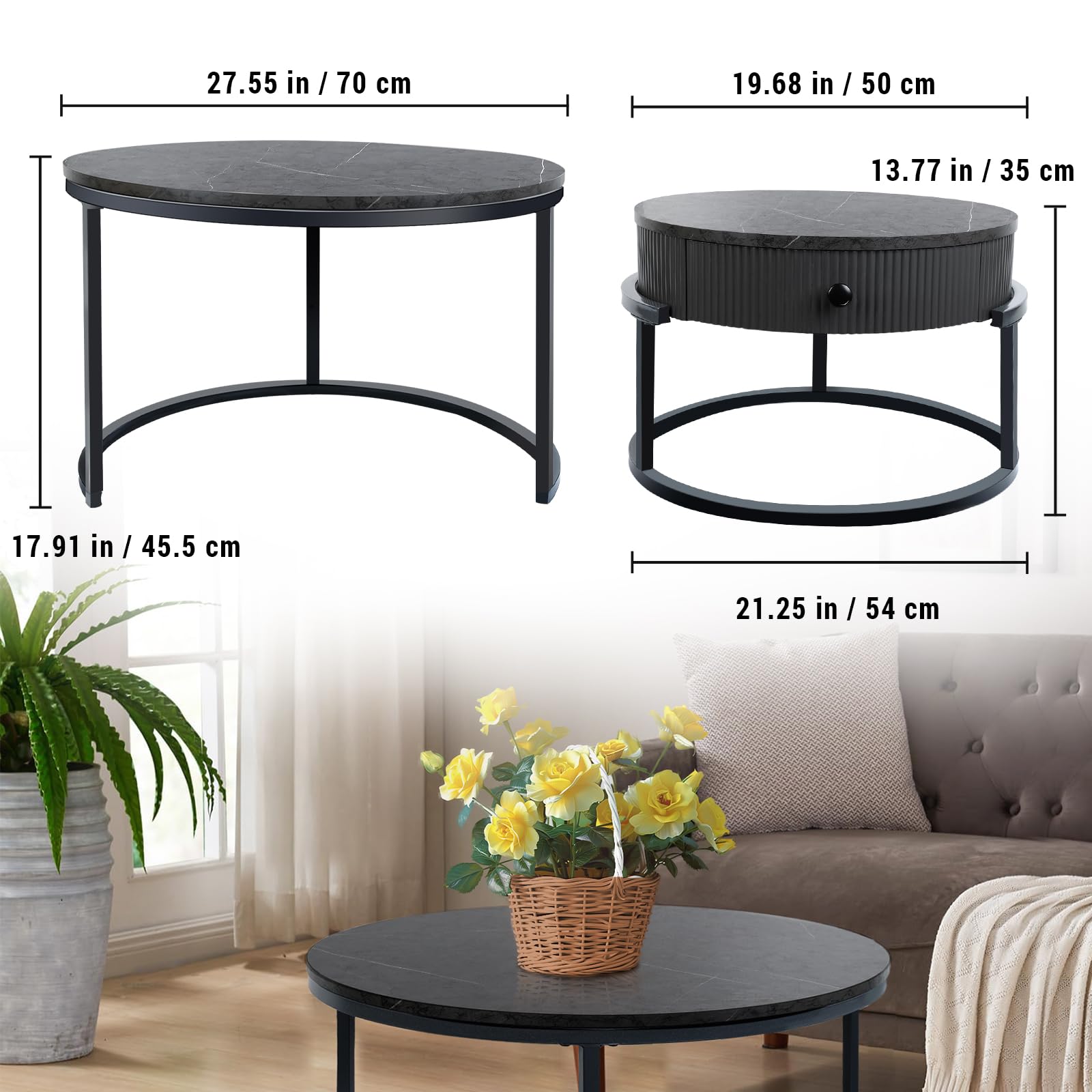 Round Nesting Coffee Tables Set of 2