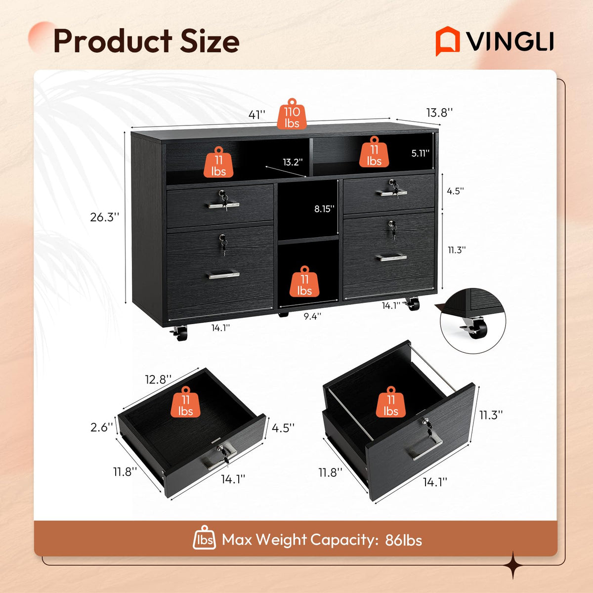 4-Drawer Mobile File Cabinet