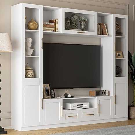 126" 4-Piece Entertainment Center Wall Unit with Glass Doors & Drawers