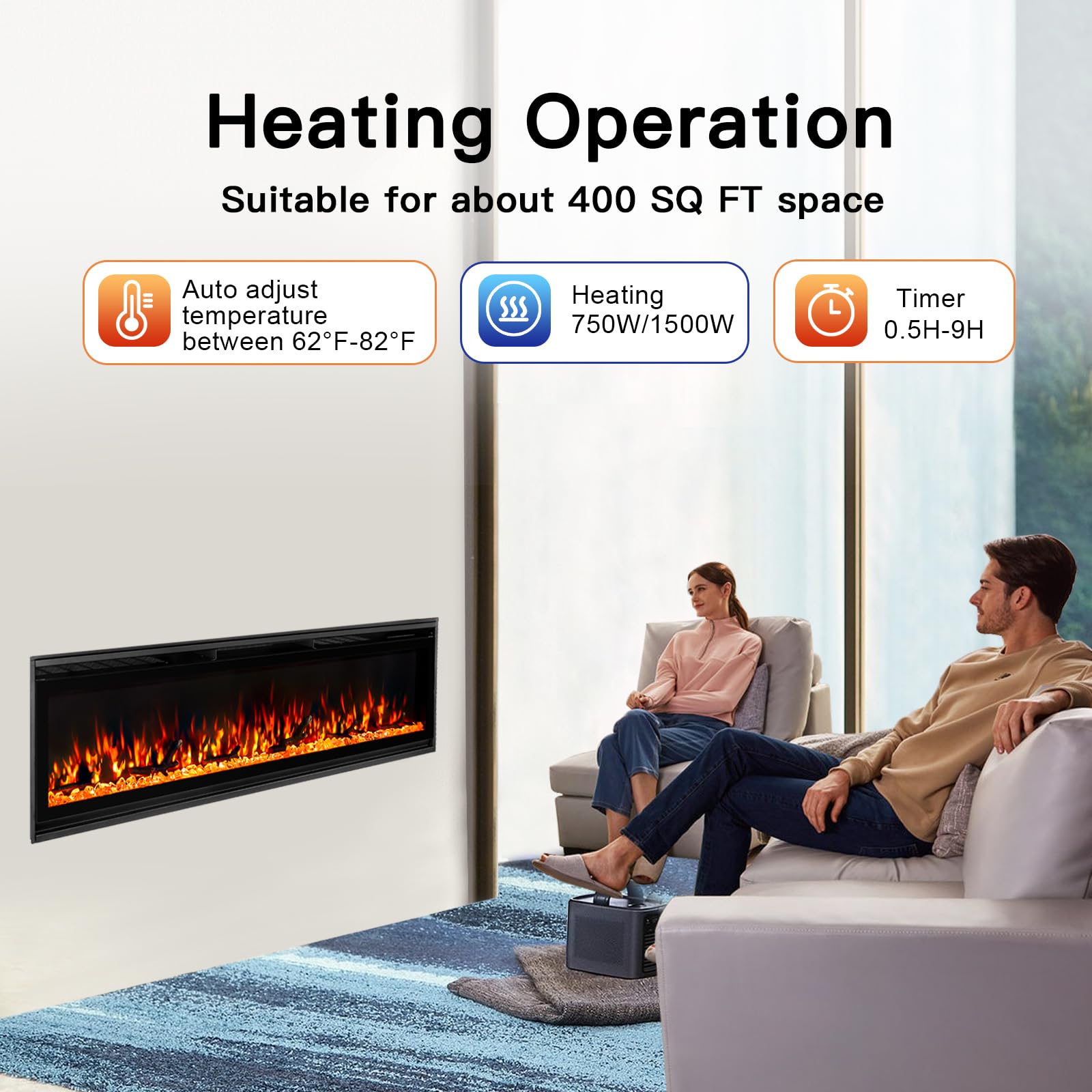 Wall Mounted Electric Fireplace Insert with Remote