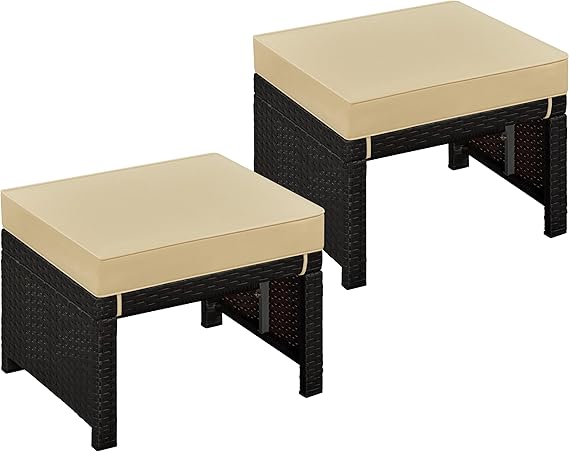 Outdoor Wicker Ottoman Set of 2
