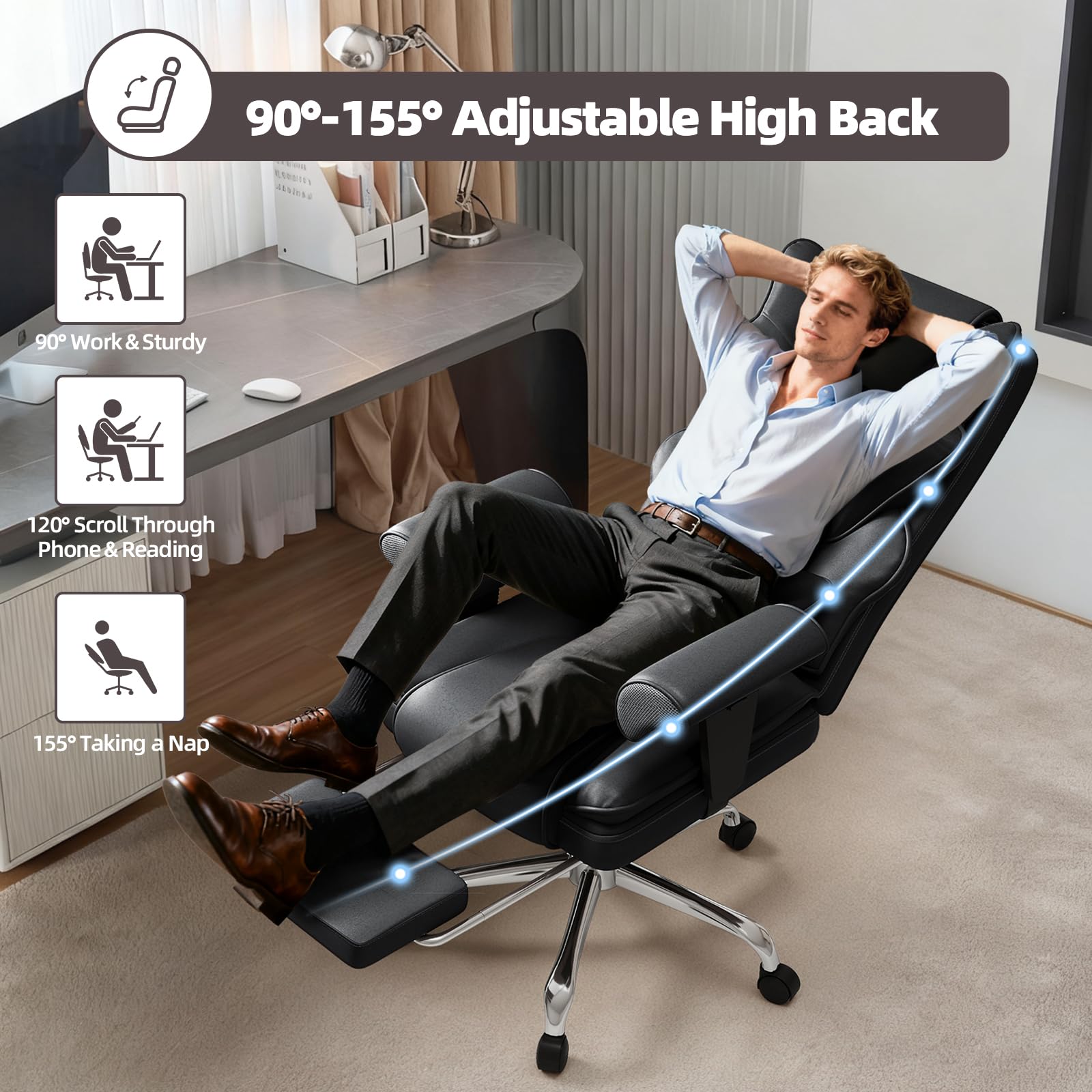 Mvpipi 7-Point Massage Office Chair,Heated Desk Manageral Chair,Ergonomic Executive Chair with Footrest,Adjustable Armrest，Computer Chair for Offices, Study Areas, Gaming Spaces,Black