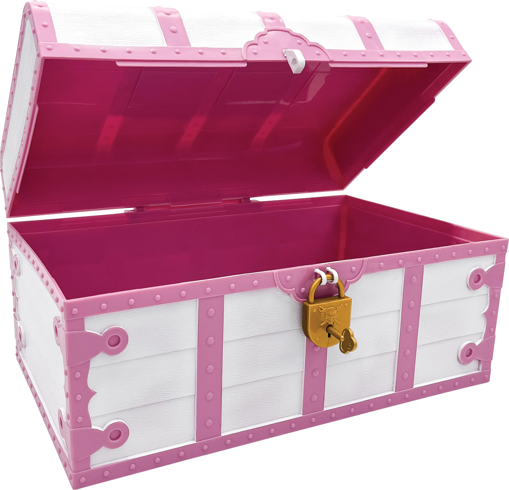 Plastic Treasure Chest with Lock and Key – Pink & White