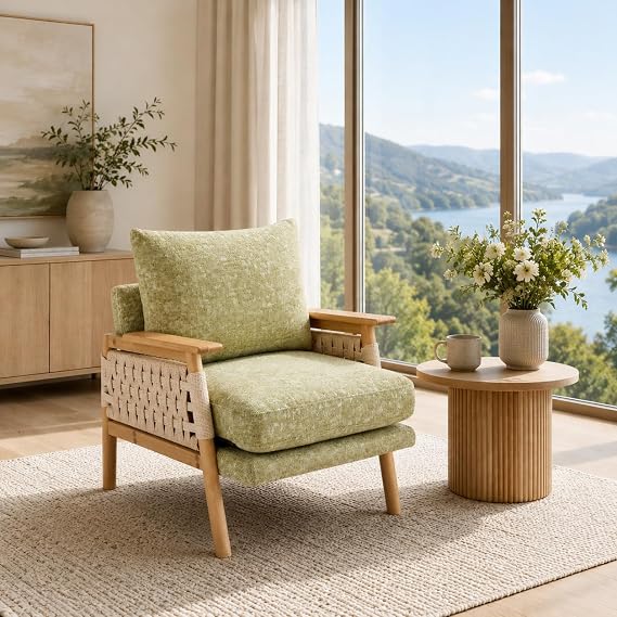 Beige Woven Rope Accent Chair