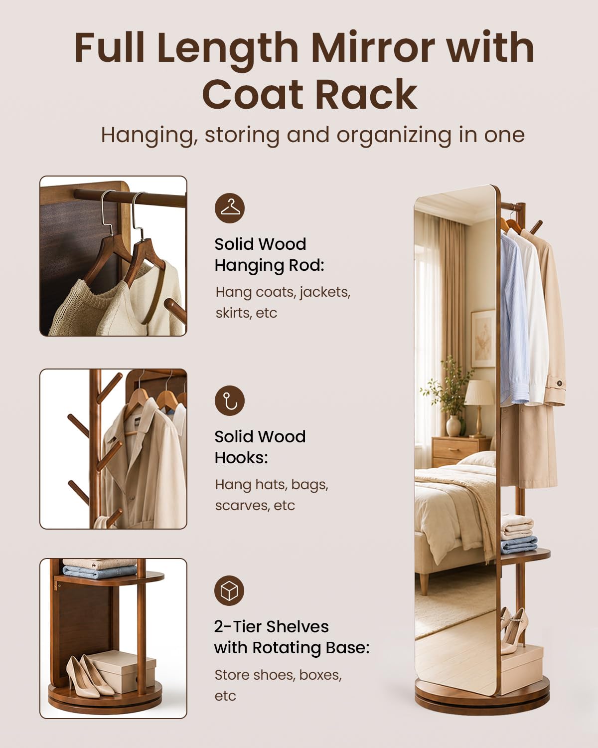 Rotating Full-Length Mirror Coat Rack