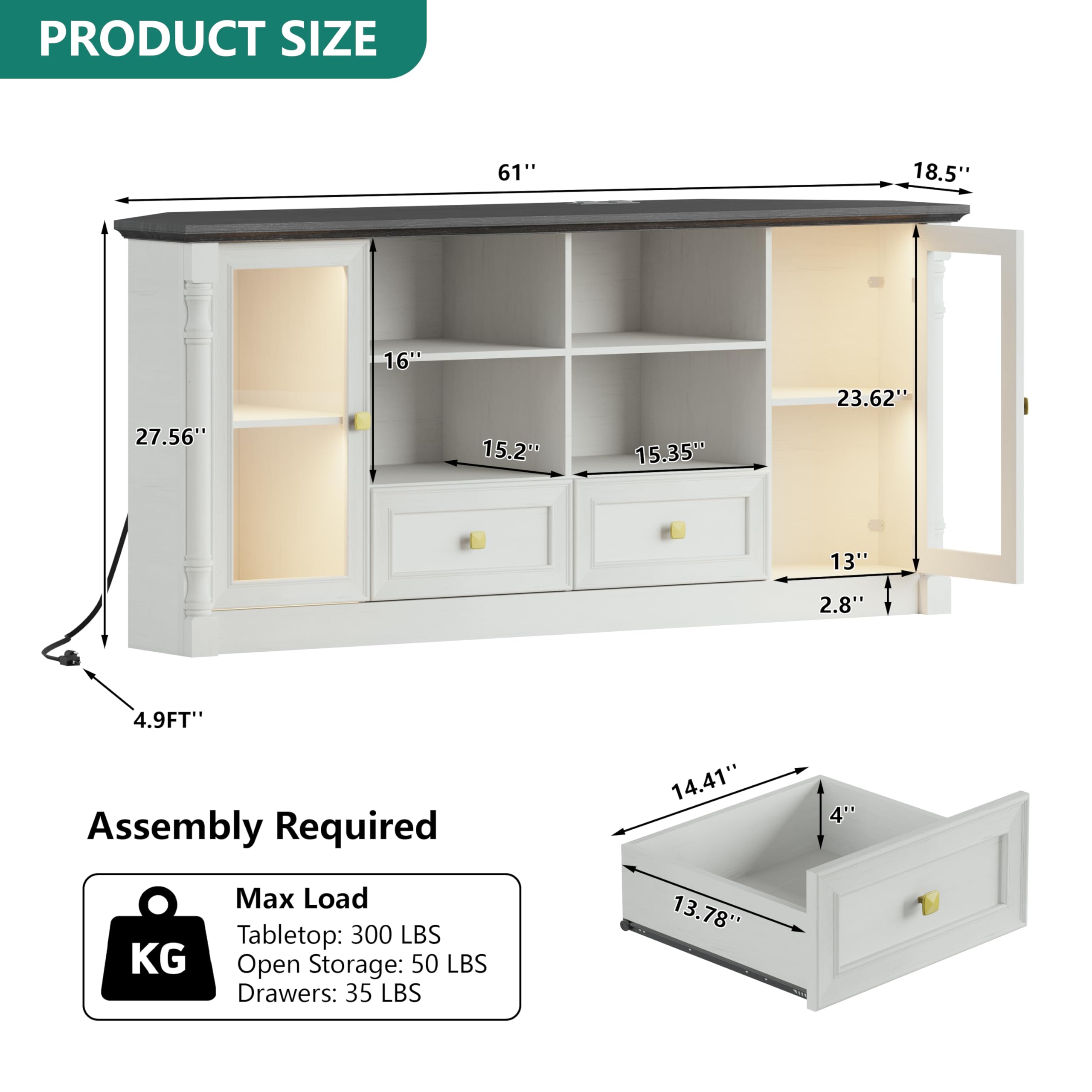 Farmhouse Corner TV Stand for 55 65 Inch TV, Modern Corner Entertainment Center with Power Outlet, Adjustable LED Lights & Glass Doors , Wood Console Cabinet with Storage for Living Room, Bedroom