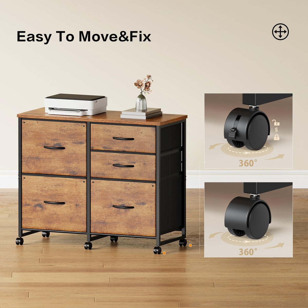 5-Drawer Rolling File Cabinet