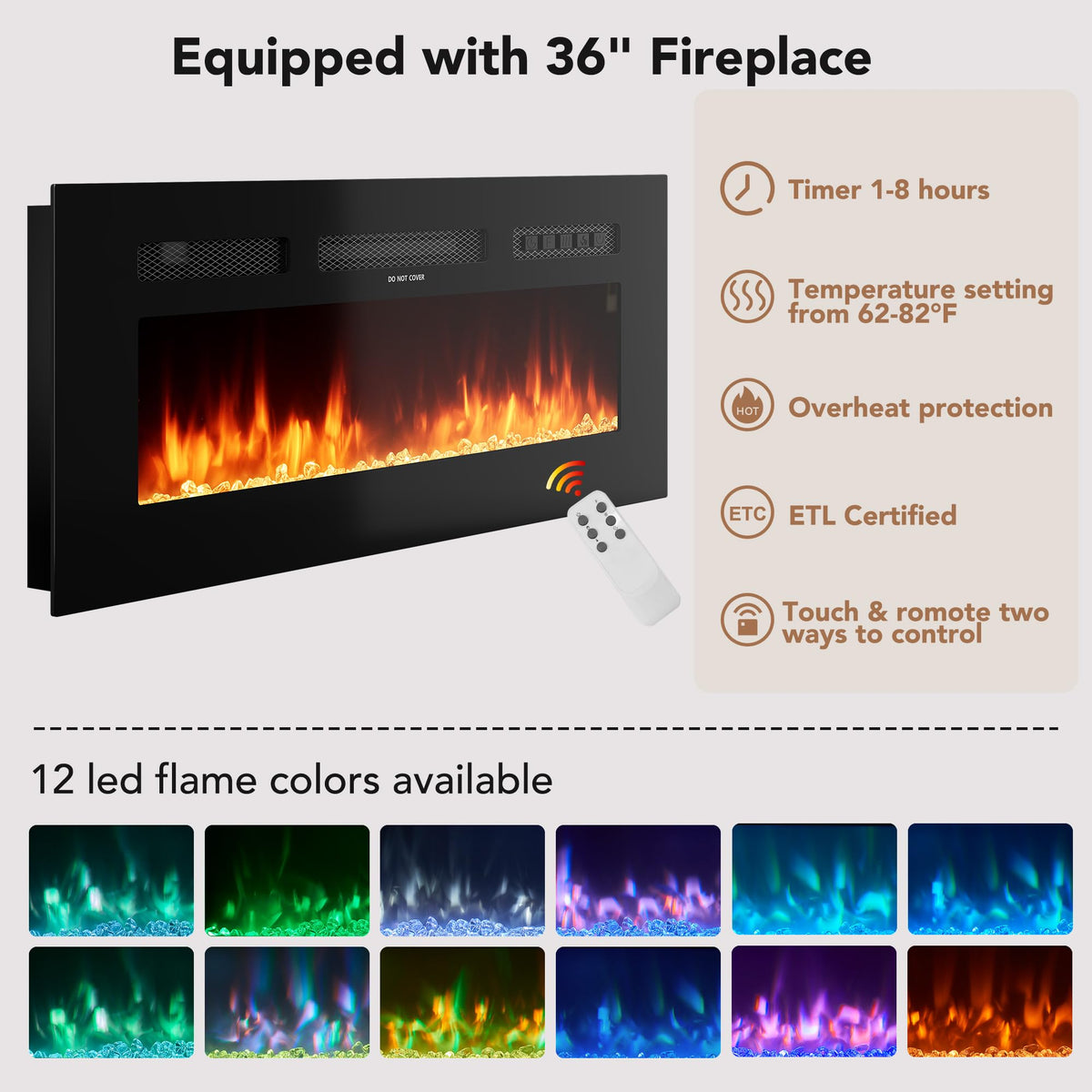 Decofy 70" Fireplace TV Stand for TVs Up to 80" for Living Room, Walnut