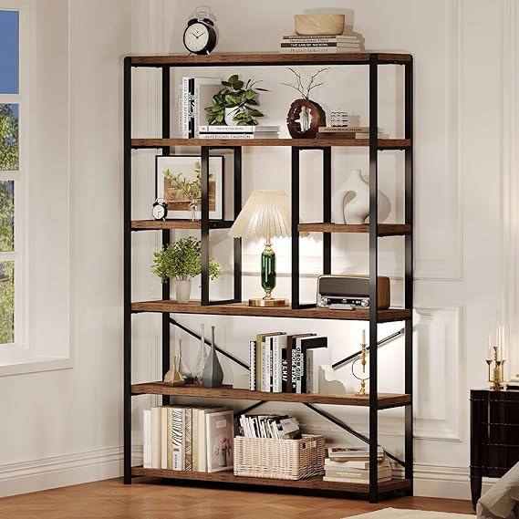 6-Tier Black Oak Bookshelf