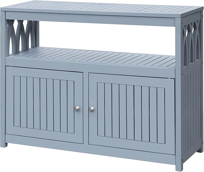 2-Tier Acacia Wood Outdoor Storage Cabinet with Magnetic Doors
