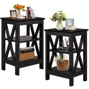 Nightstand End Table Set of 2 with Storage Shelf, X-Design