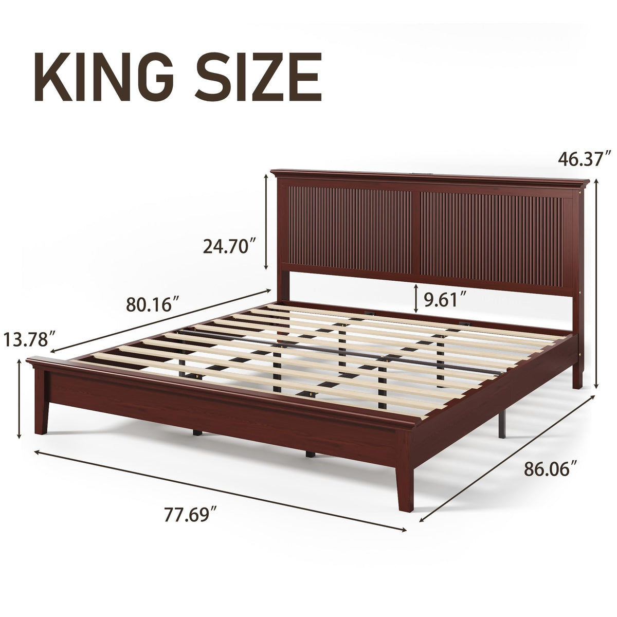 King Solid Wood LED Bed Frame