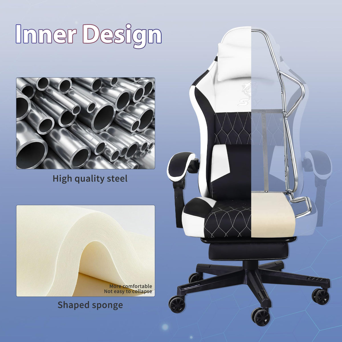 Gaming Chair with Footrest and Massage Support