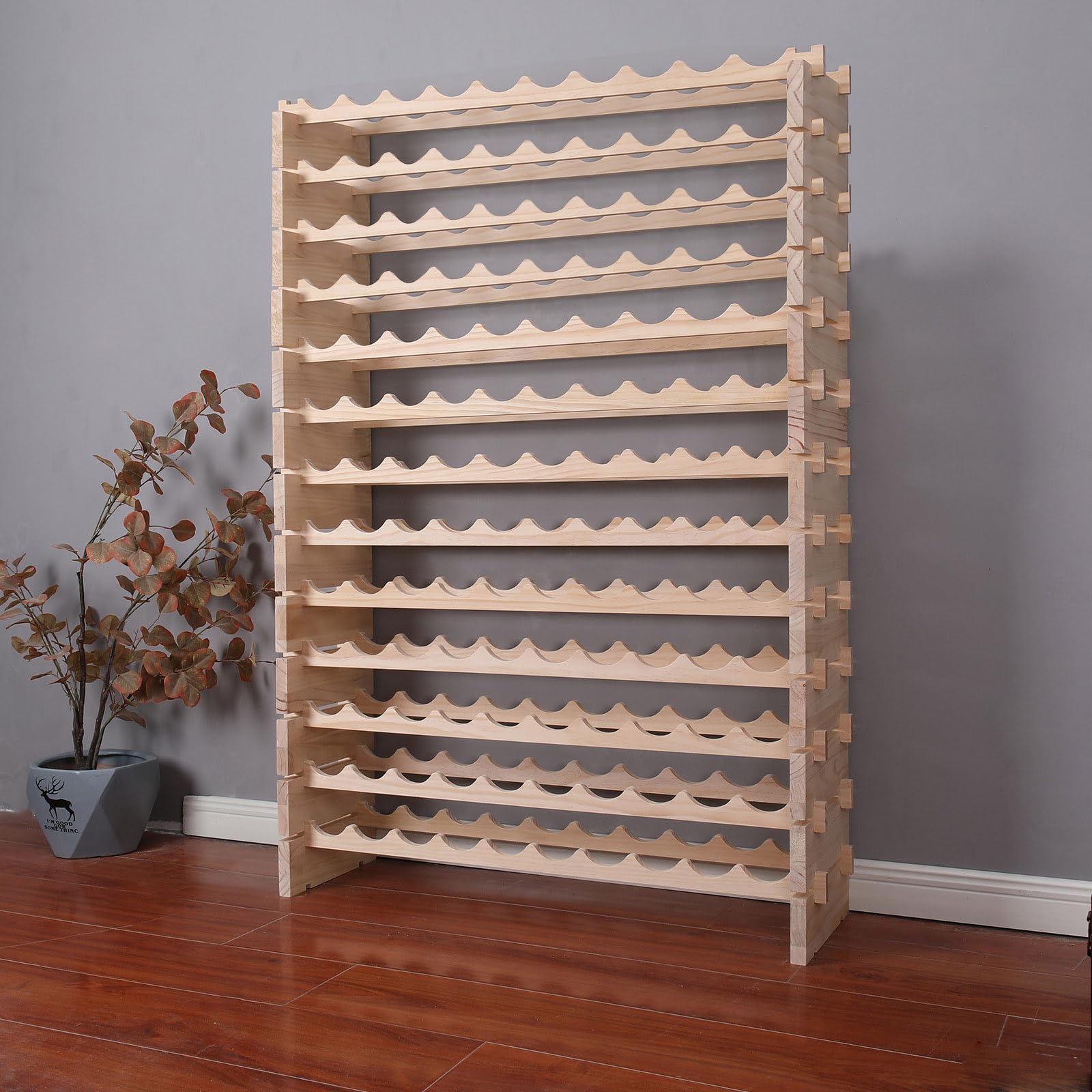 FDHUIJIA Wine Rack Cabinet 130 Bottle Wooden Stackable Storage freestanding Floor Modular Wine Cellar Shelf