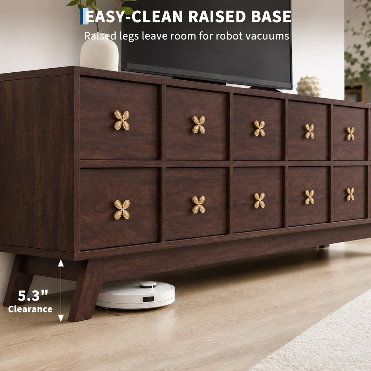 Garvee 67" Wood TV Stand, Mid Century Modern TV Stand for Up to 75" TVs