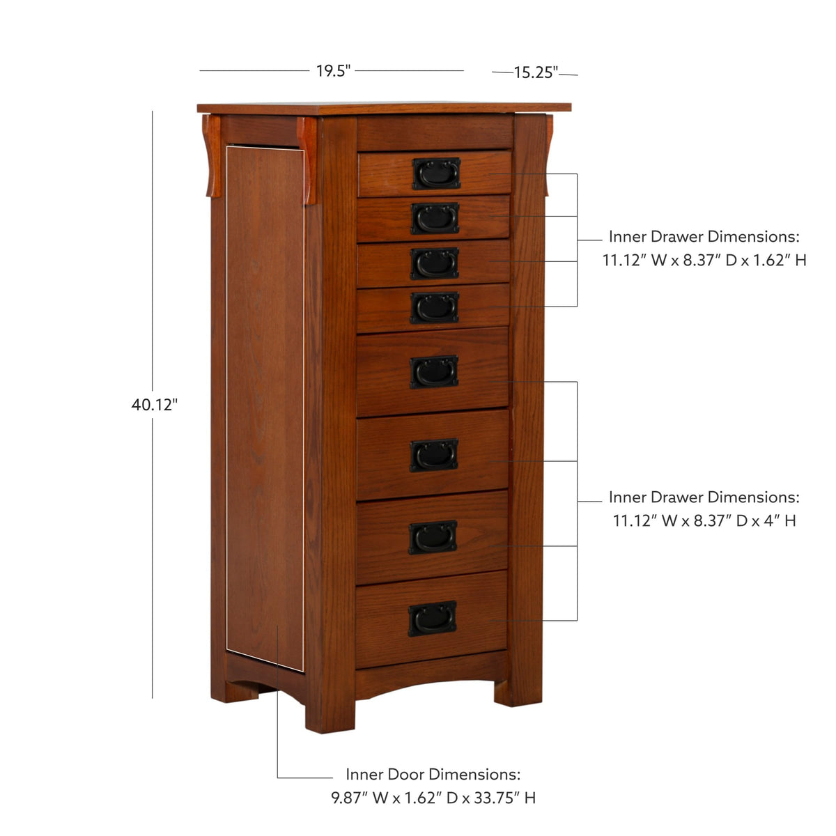Powell Oak Kat Jewelry Armoire 19.625"L x 15.25"W x 40.625"H