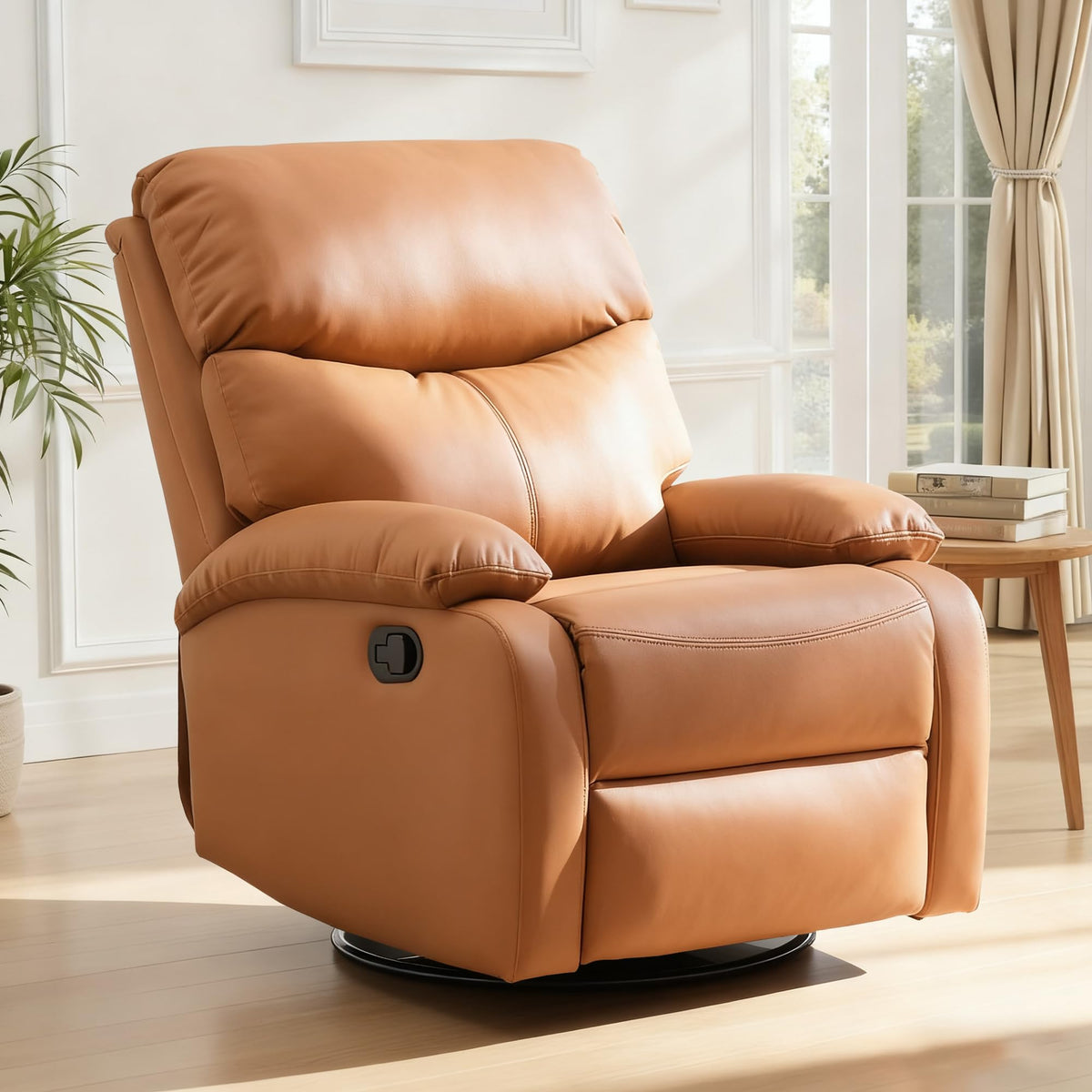 Chizzyseat Genuine Leather Rocker Recliner Manual Swivel Recliner, Brown