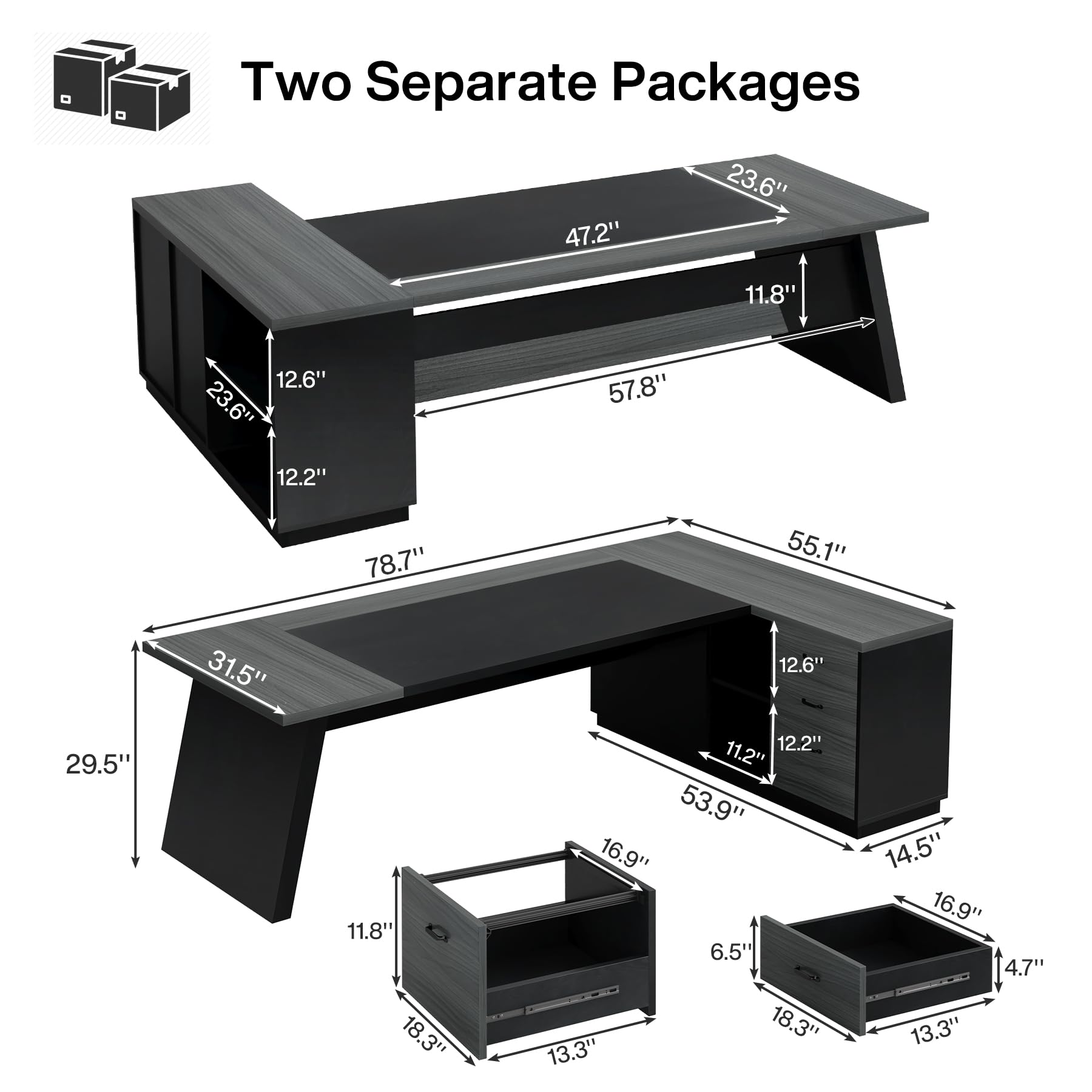 Tribesigns L-Shaped Executive Desk, 78-Inch Modern Office Desk with Drawers and Lateral File Cabinet, Large Bussiness Furniture with Storage Shelves, Workstation for Home Office (Grey + Black)